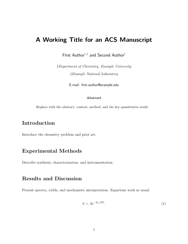 Compiled first page of the ACS Chemistry Article (achemso) template