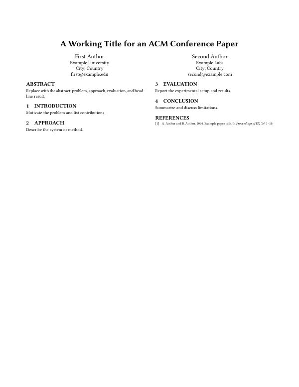 Compiled first page of the ACM Conference Paper (sigconf) template