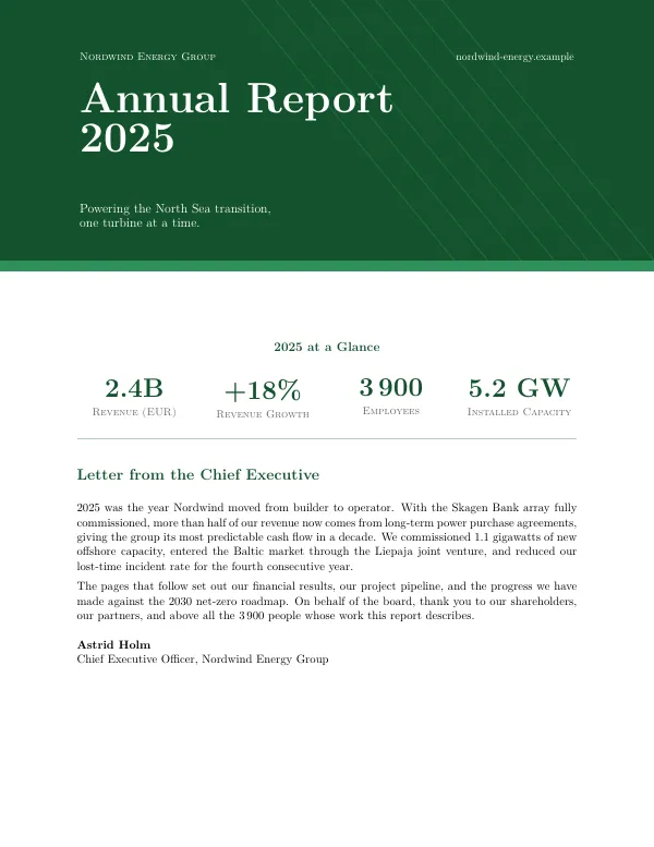 Compiled first page of the Annual Report template