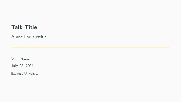 Compiled first page of the Beamer Deck (Metropolis) template