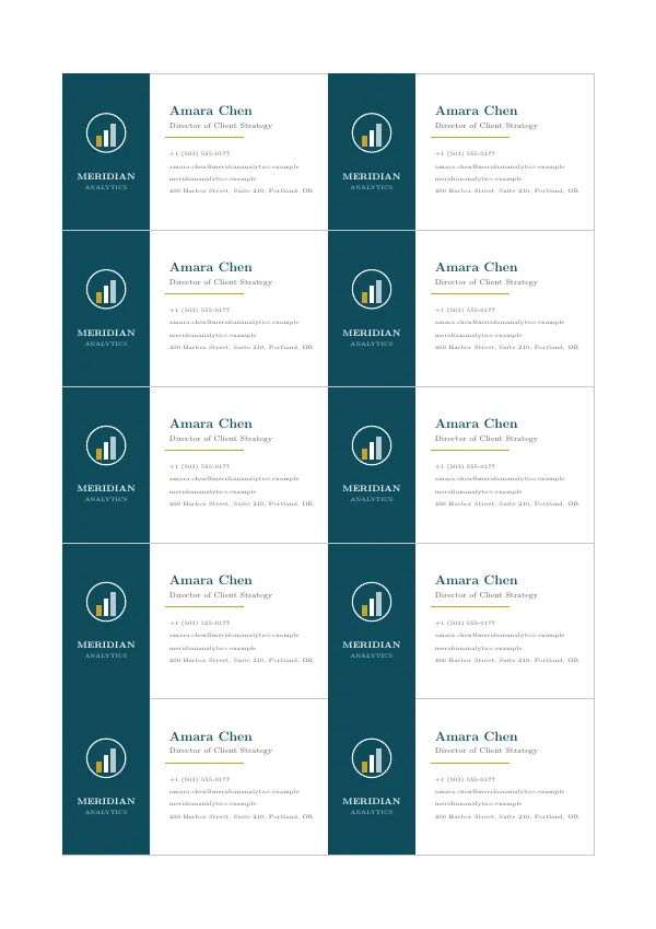 Compiled first page of the Business Cards template