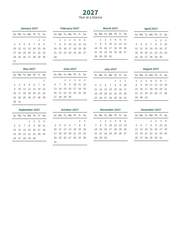 Compiled first page of the Year Calendar template