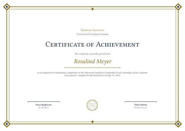 Compiled first page of the Certificate of Achievement template