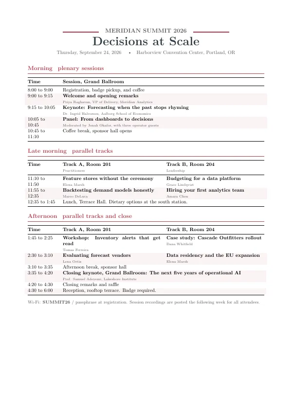 Compiled first page of the Conference Program template