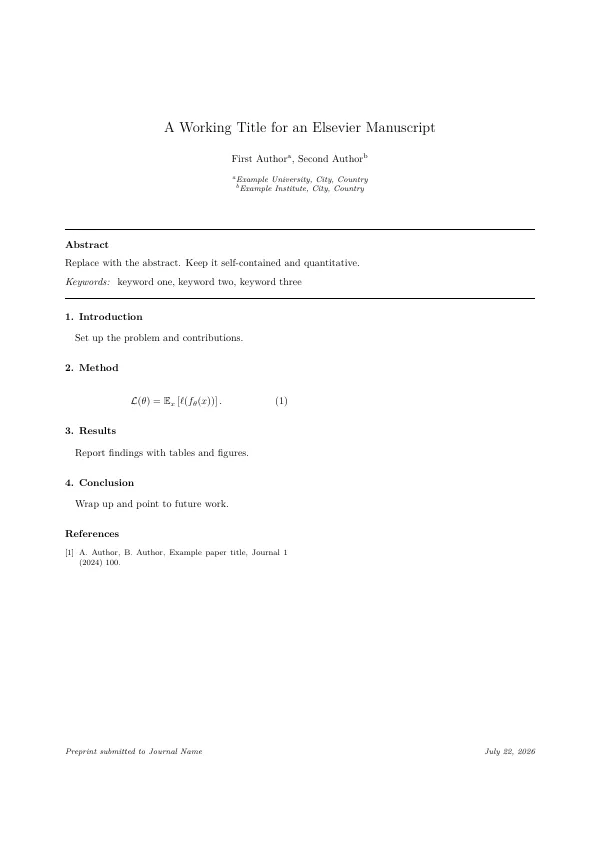 Compiled first page of the Elsevier Two-Column Article template