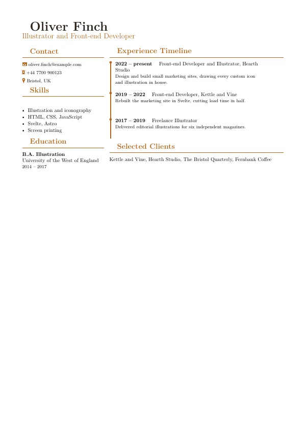 Compiled first page of the Hipster Style CV template