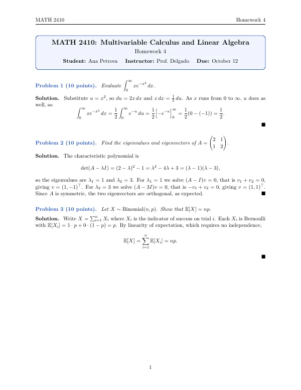 Compiled first page of the Homework Solutions template