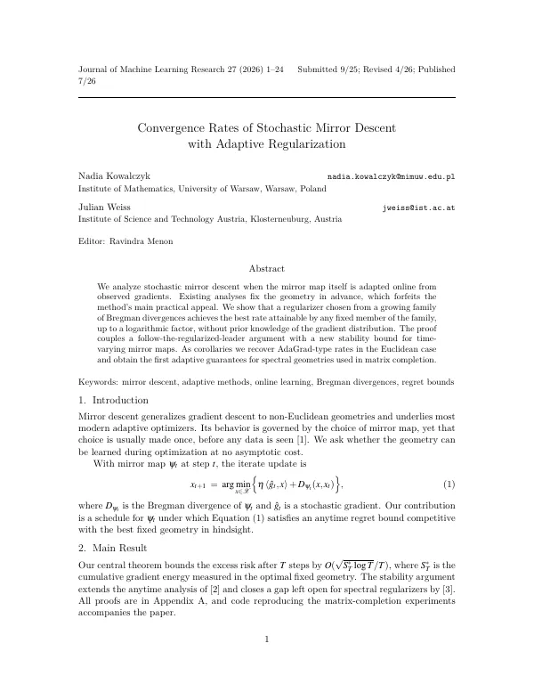 Compiled first page of the JMLR Style Article template