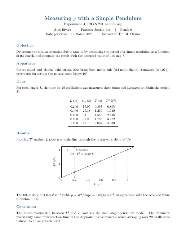 Compiled first page of the Lab Report template