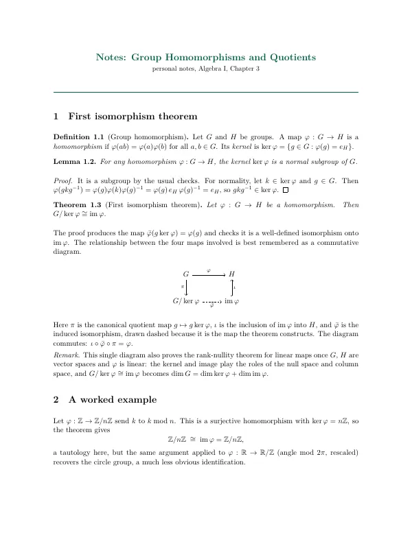 Compiled first page of the Math Notes template