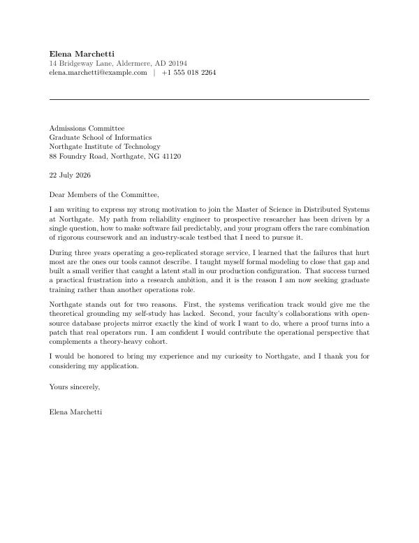 Compiled first page of the Motivation Letter template