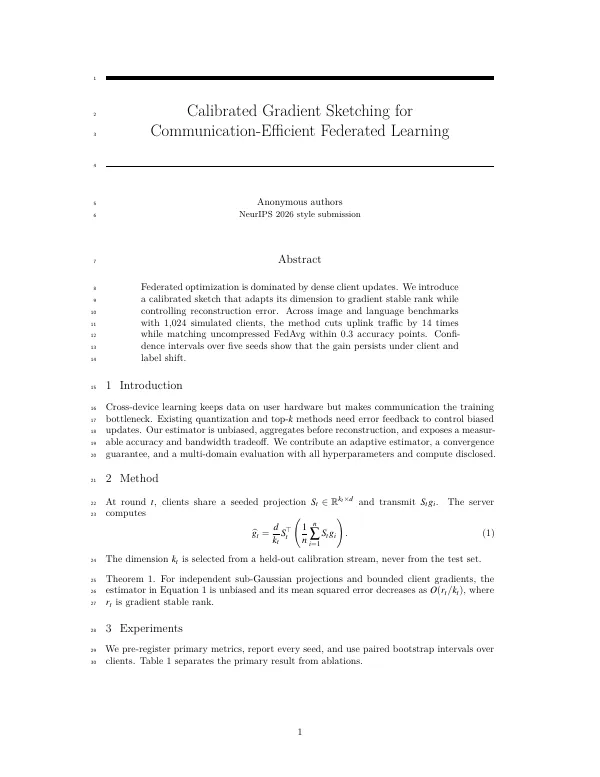 Compiled first page of the NeurIPS 2026 Style Research Paper template