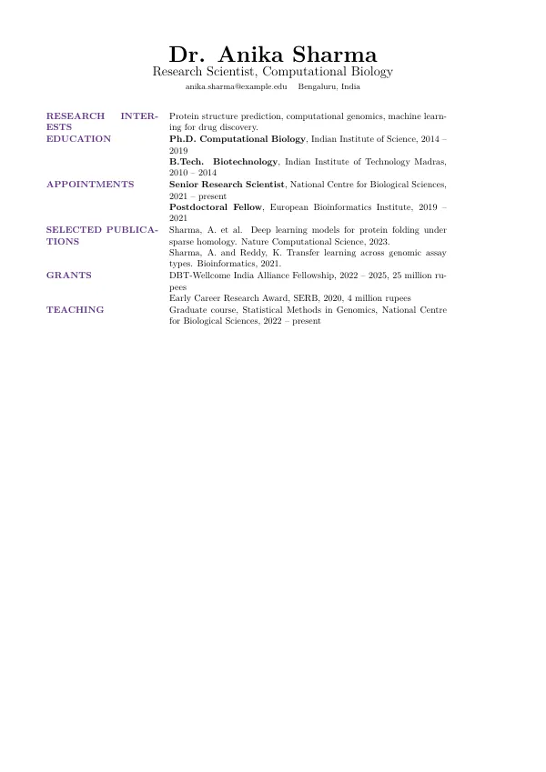 Compiled first page of the Plasmati Style CV template