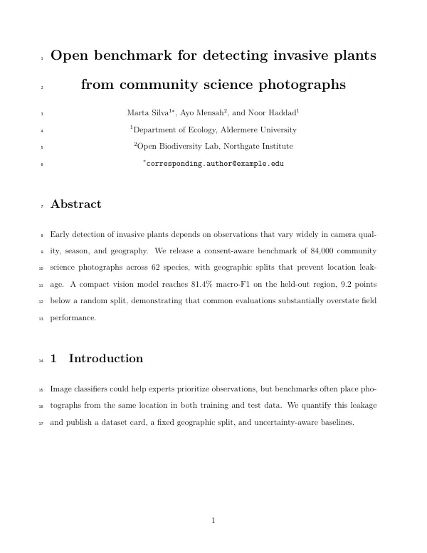 Compiled first page of the PLOS ONE Style Article template