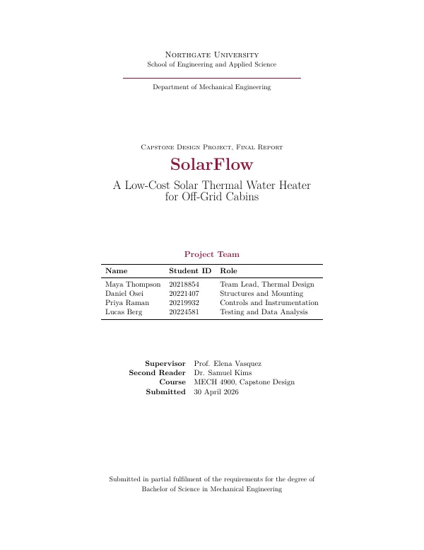 Compiled first page of the Project Report template