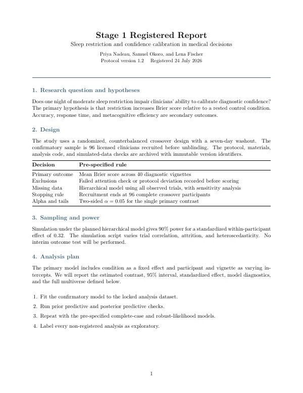 Compiled first page of the Stage 1 Registered Report template