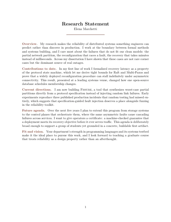Compiled first page of the Research Statement template