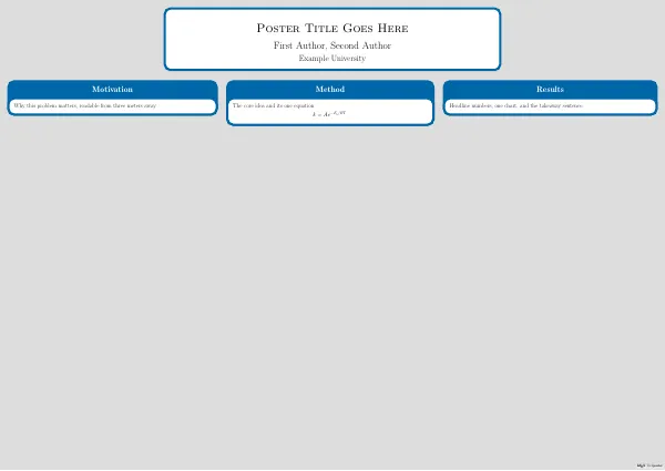Compiled first page of the Research Poster (landscape) template