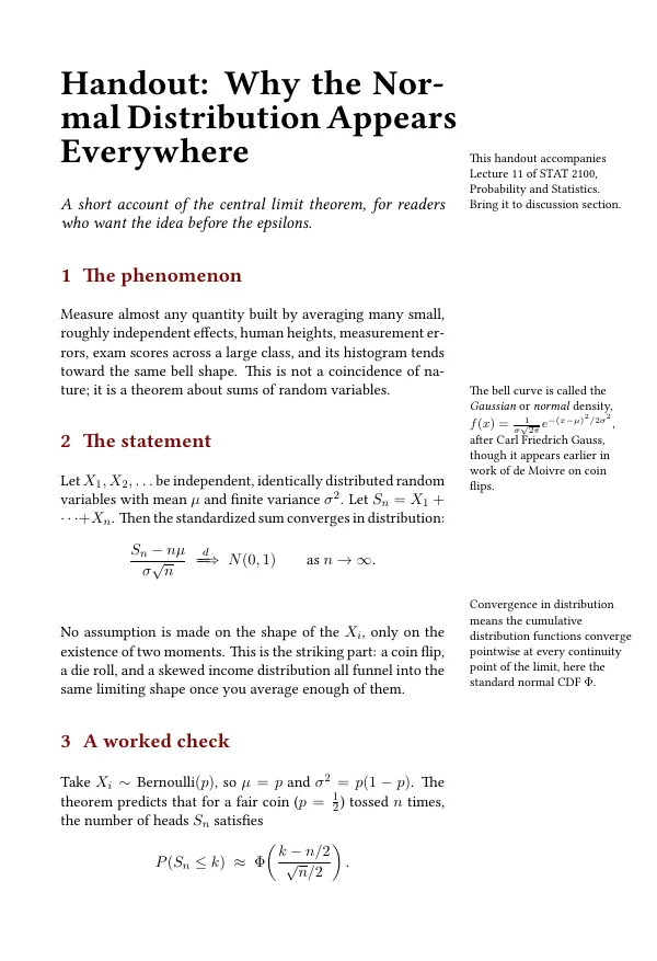 Compiled first page of the Tufte Handout template