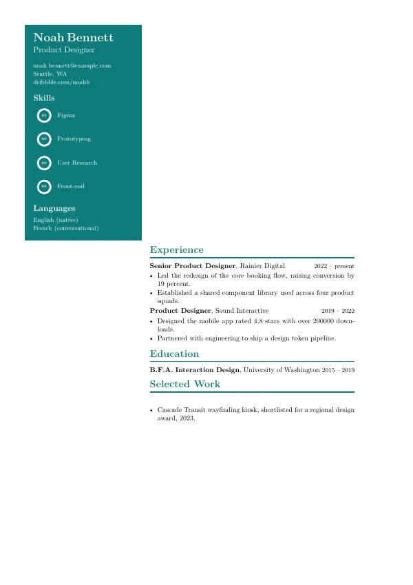 Compiled first page of the Twenty Seconds Style CV template