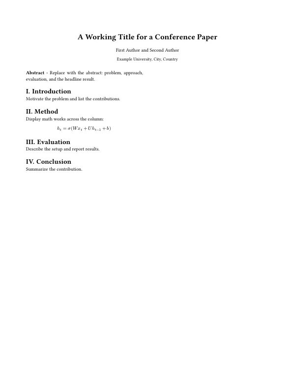 Compiled first page of the Typst Conference Paper (two-column) template