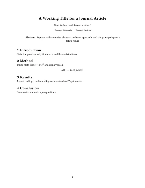 Compiled first page of the Typst Journal Article template